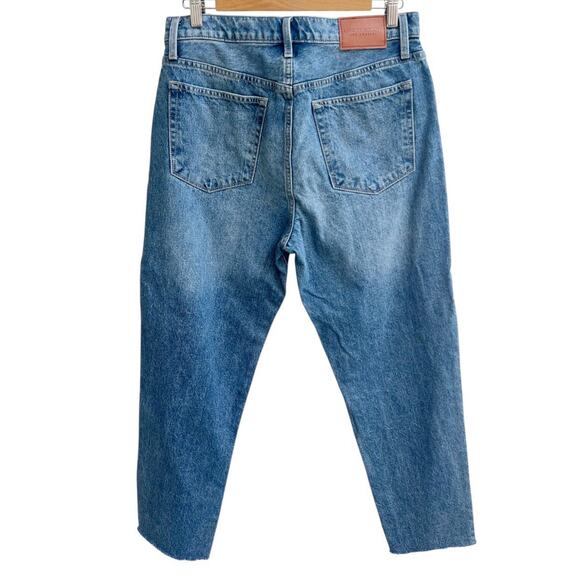 LUCKY BRAND High Rise Mom Jeans Drew Blue Sz 10/30 Raw Hem Exposed Buttons Ankle - Picture 2 of 11
